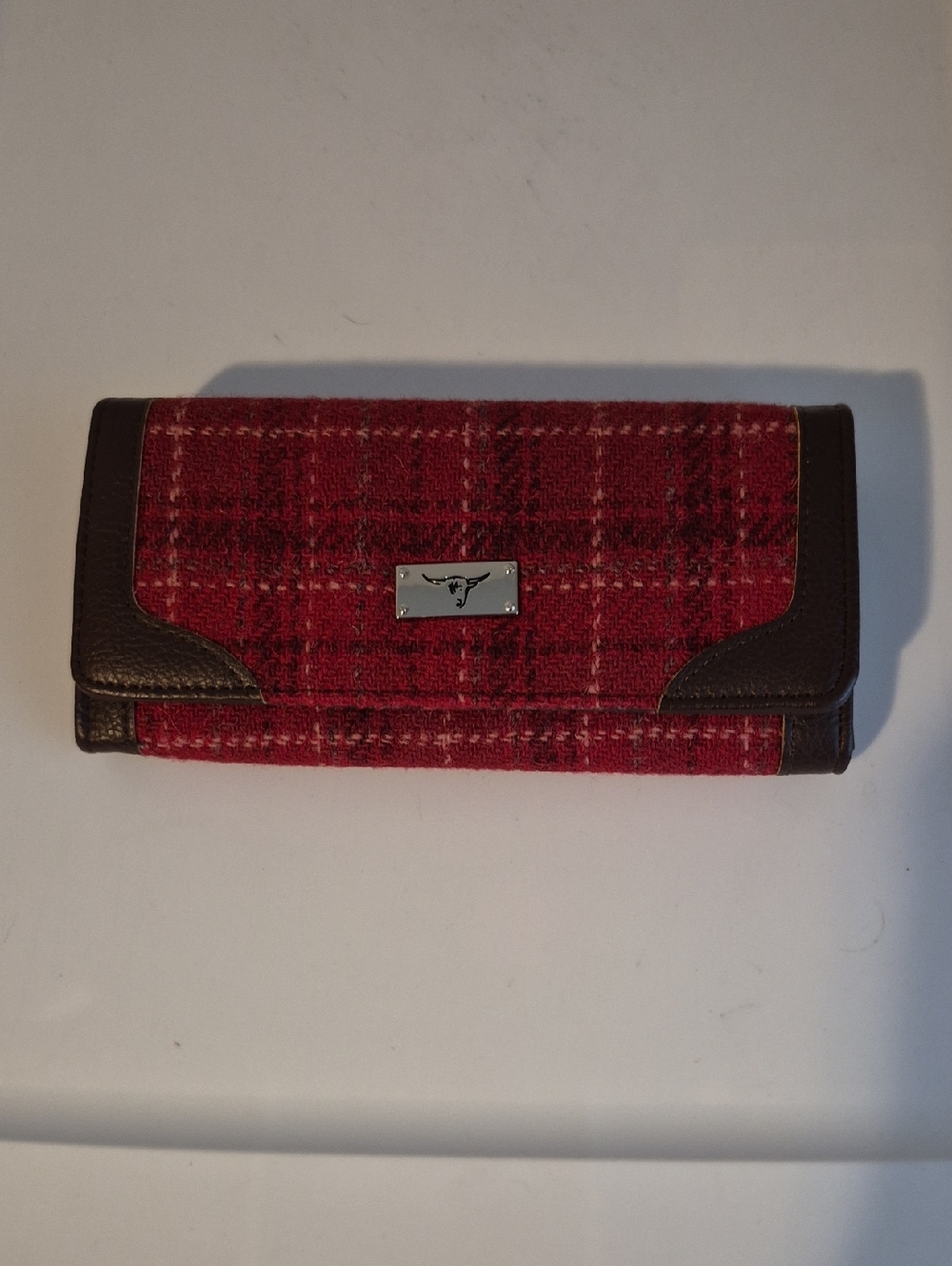 NWOT Harris Tweed Wool Wallet with Brown Trim